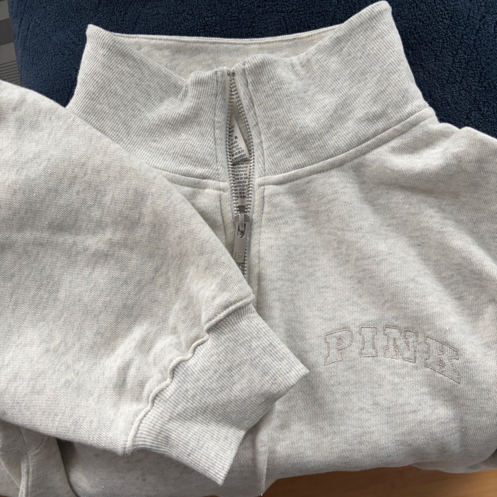 PINK Victoria's Secret Light Gray Quarter-Zip Sweater